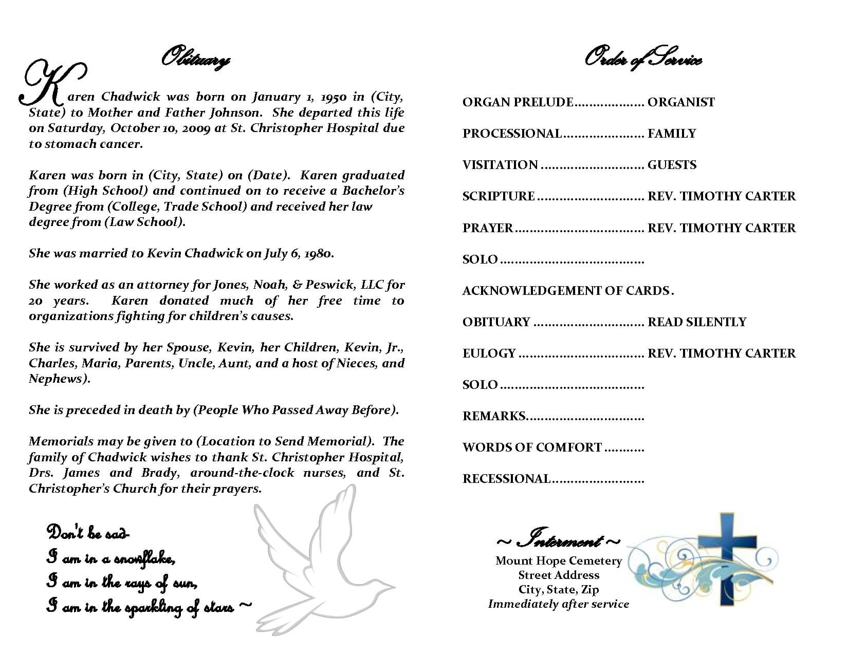 Best Photos Of Sample Obituary Funeral Program Templates Regarding Free Obituary Template For Microsoft Word