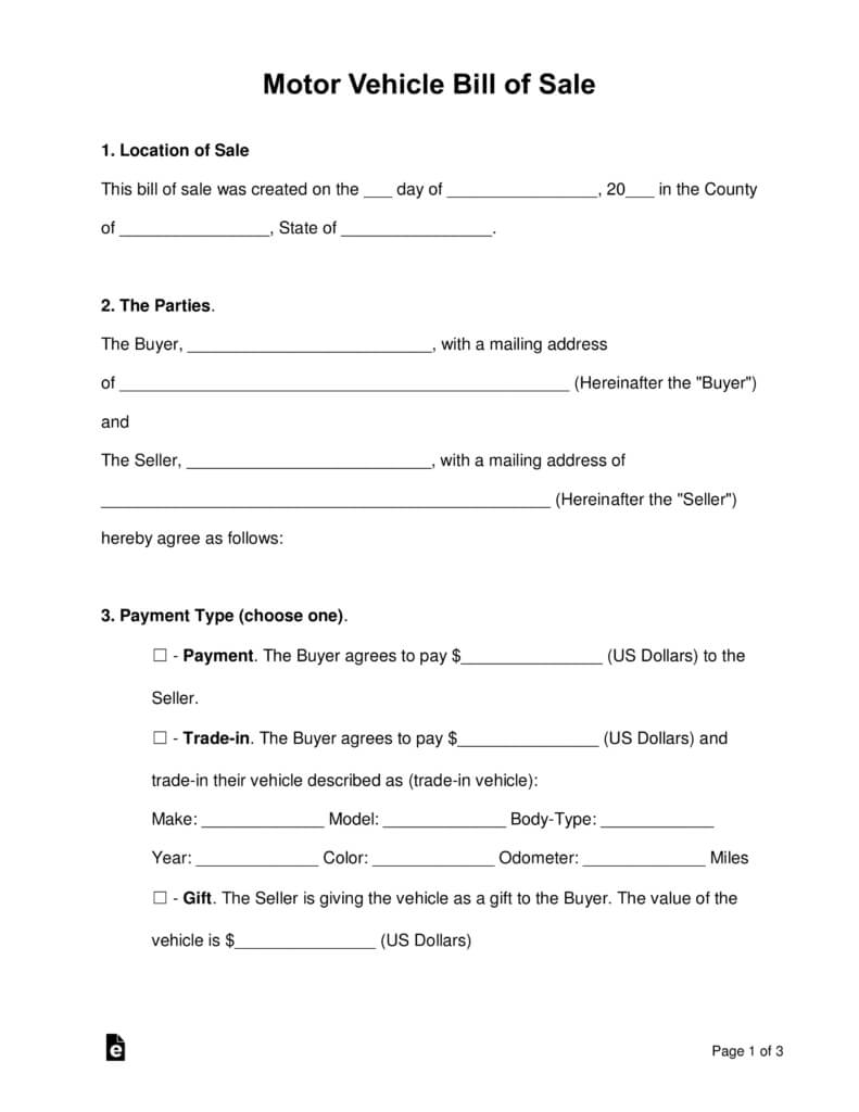 Bill Of Sale Form Auto - Tunu.redmini.co With Regard To Vehicle Bill Of Sale Template Word