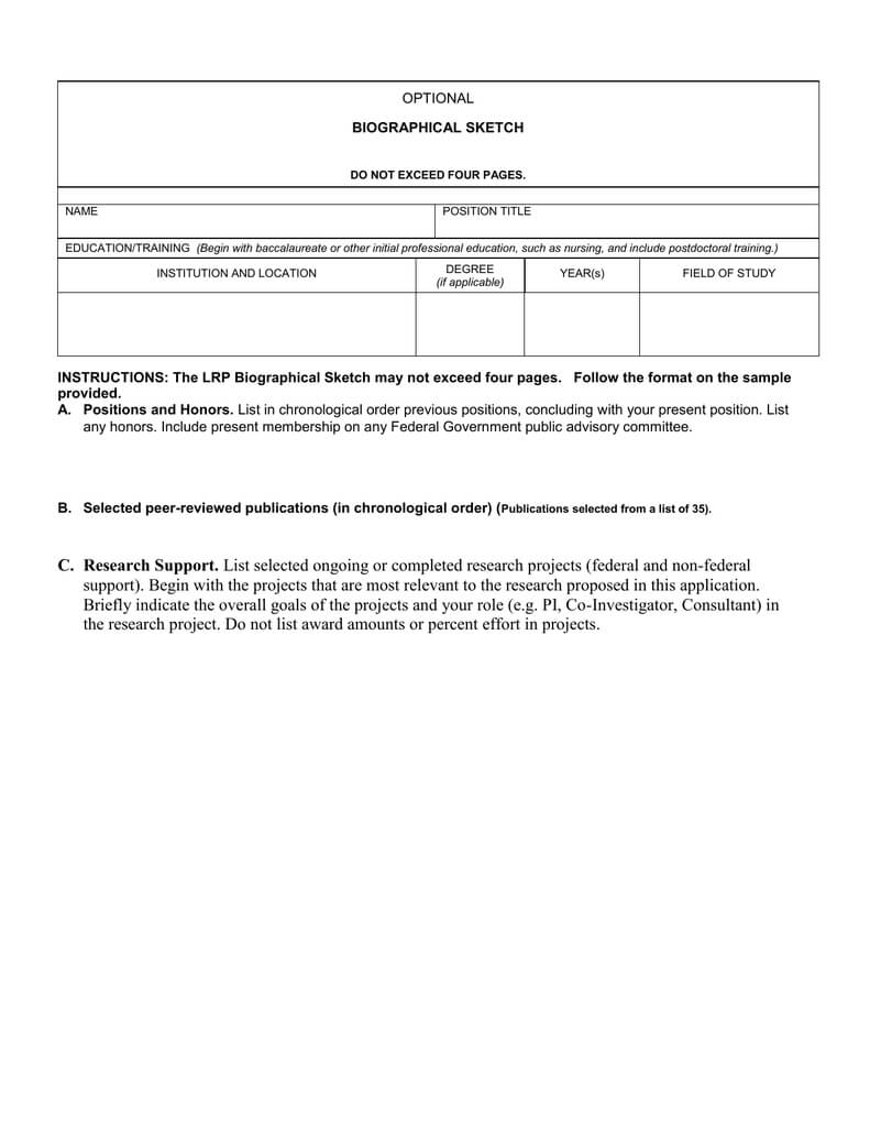 Biographical Sketch For Nih Biosketch Template Word