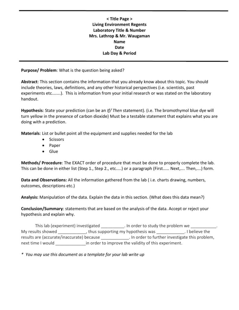 Biology Lab Report Template Inside Lab Report Conclusion Template 