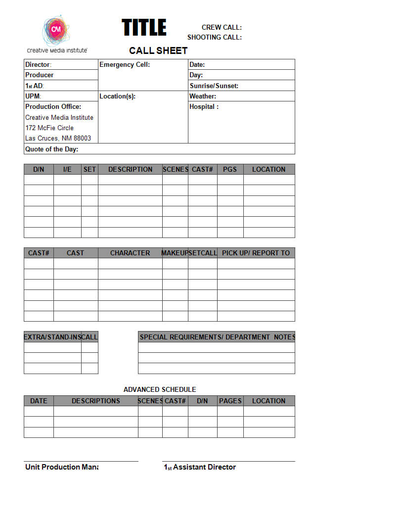 Blank Call Sheet | Templates At Allbusinesstemplates In Blank Call Sheet Template
