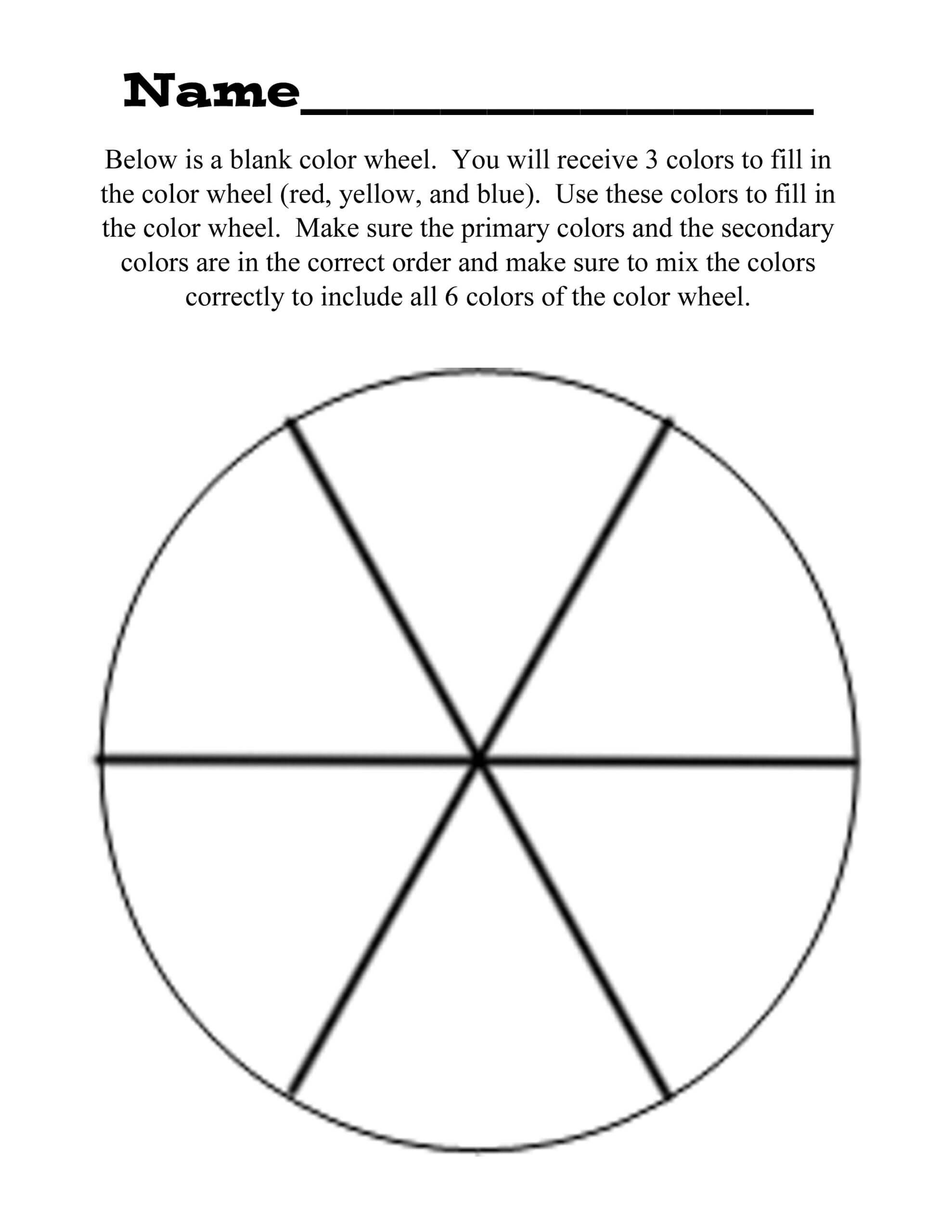 Blank Color Wheel Colour Chart Worksheet Template Printable In Blank Color Wheel Template
