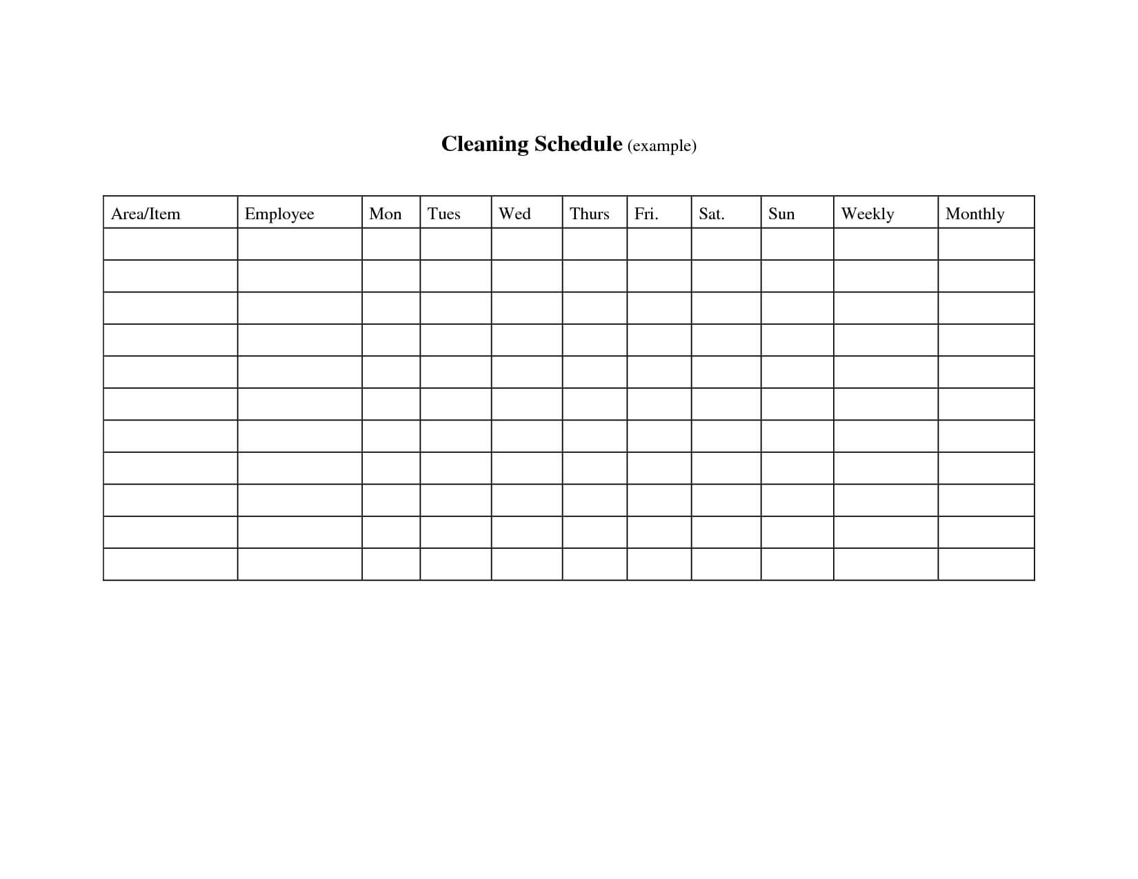 Blank Daily Cleaning Schedule And Record Sheet Office Intended For Blank Cleaning Schedule Template