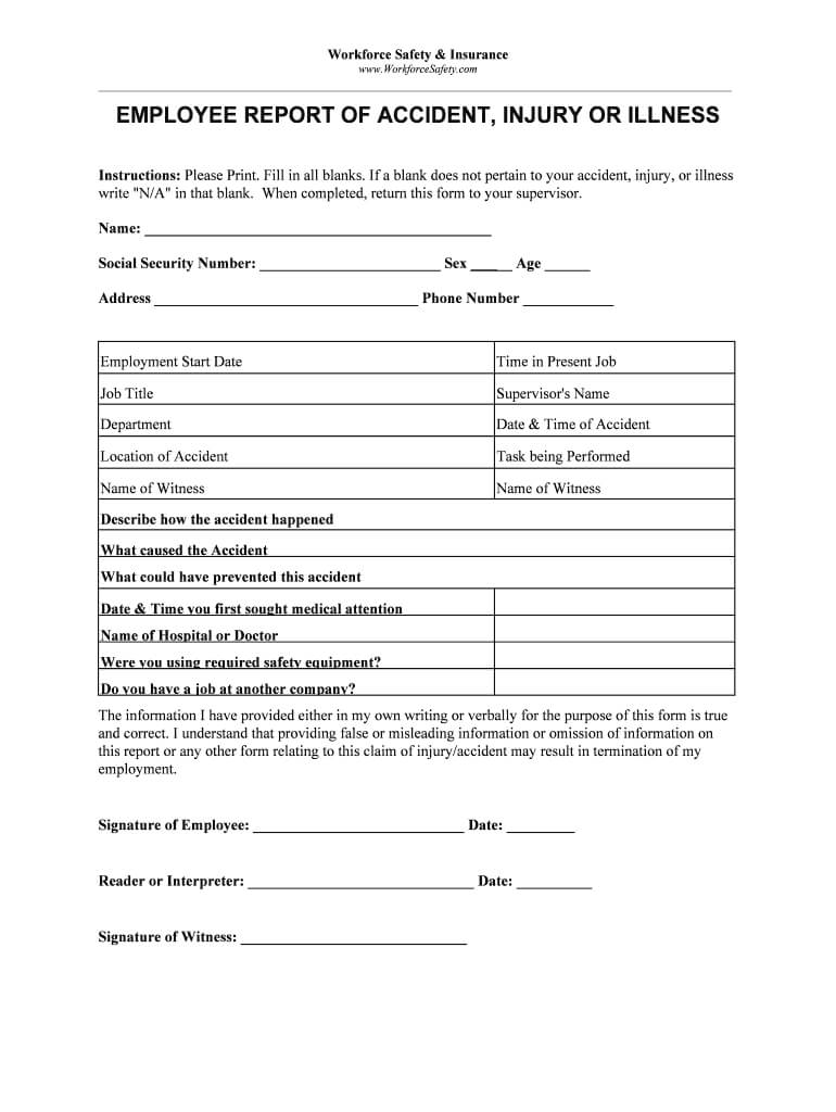 Blank Incident And Injury Report Pdf – Fill Online Pertaining To Employee Incident Report Templates