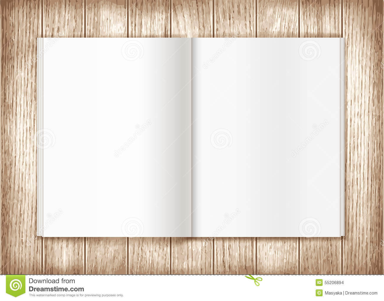 Blank Magazine On Wooden Background. Template Stock For Blank Magazine Spread Template