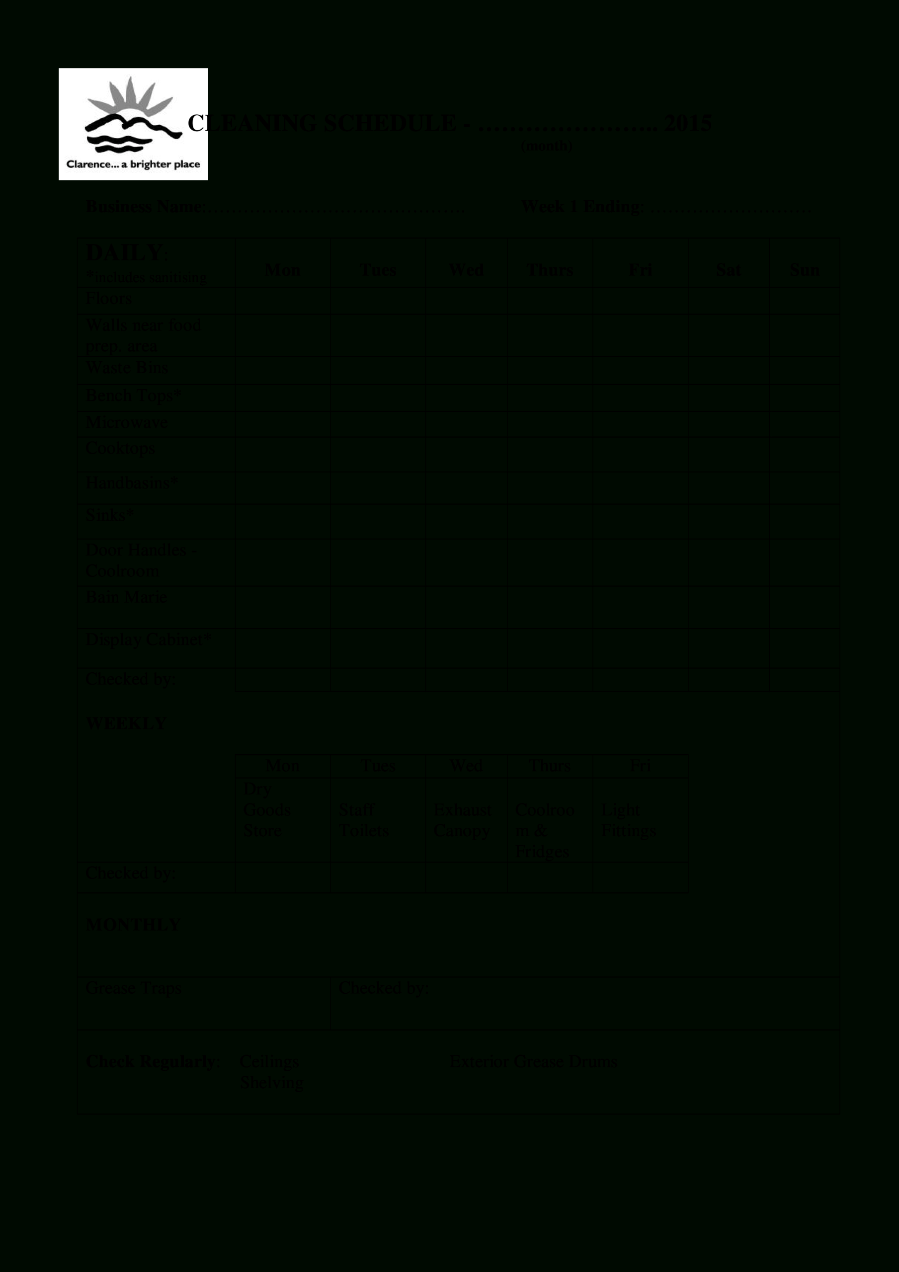 Blank Office Cleaning Schedule | Templates At Throughout Blank Cleaning Schedule Template