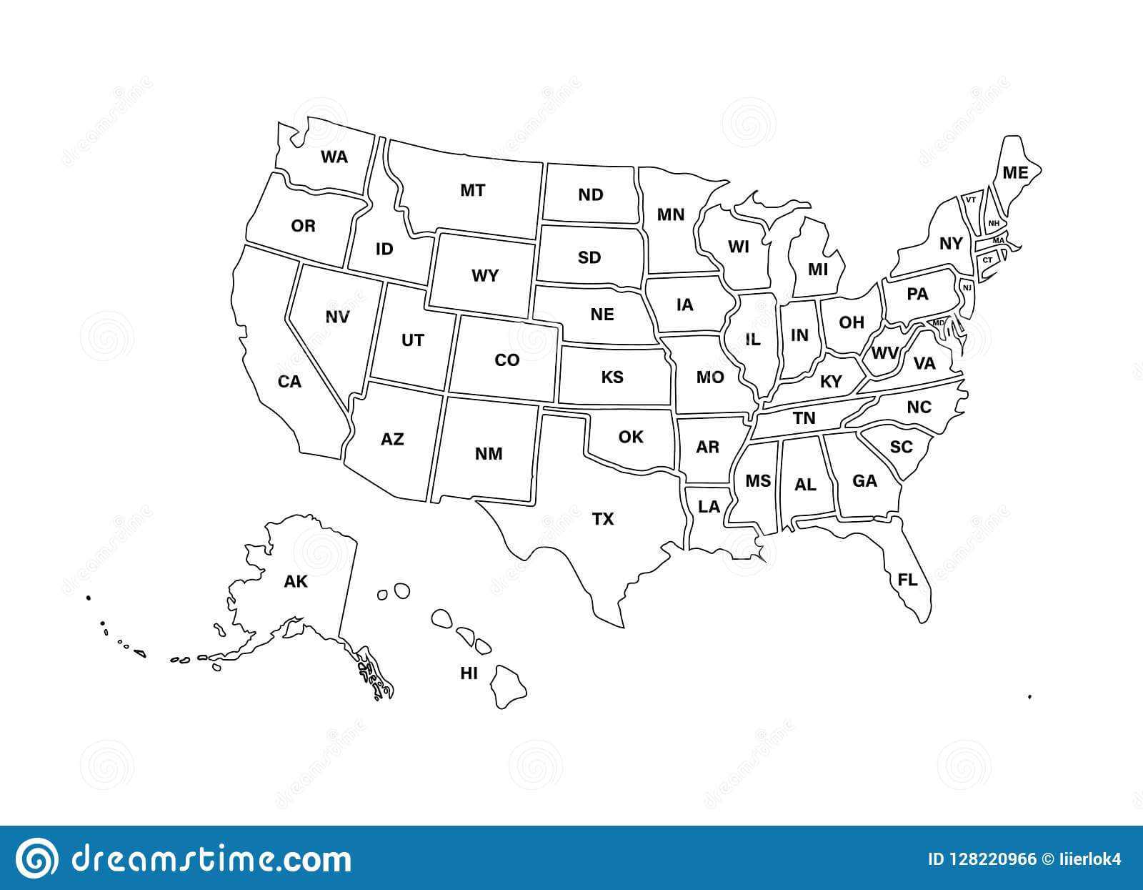 Blank Similar Usa Map Isolated On White Background. United Regarding Blank Template Of The United States