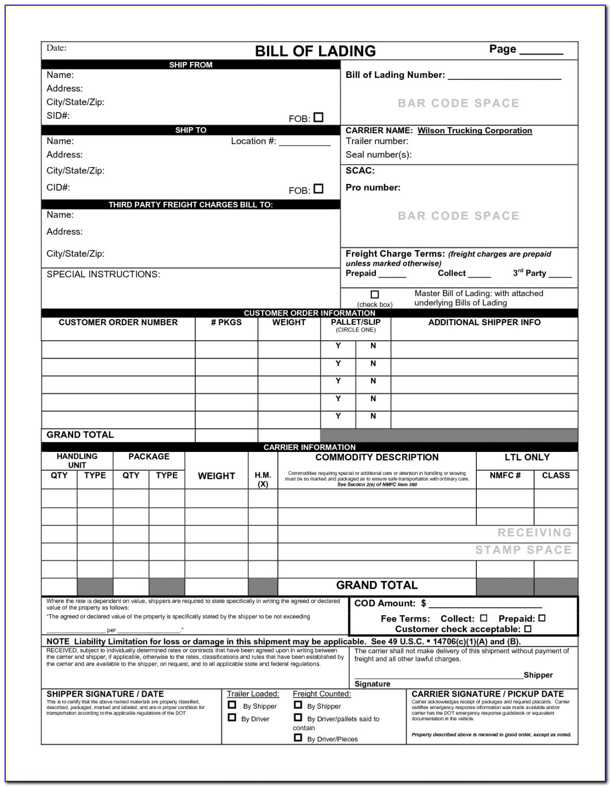 Blank Straight Bill Of Lading Short Form Pdf Form : Resume Pertaining