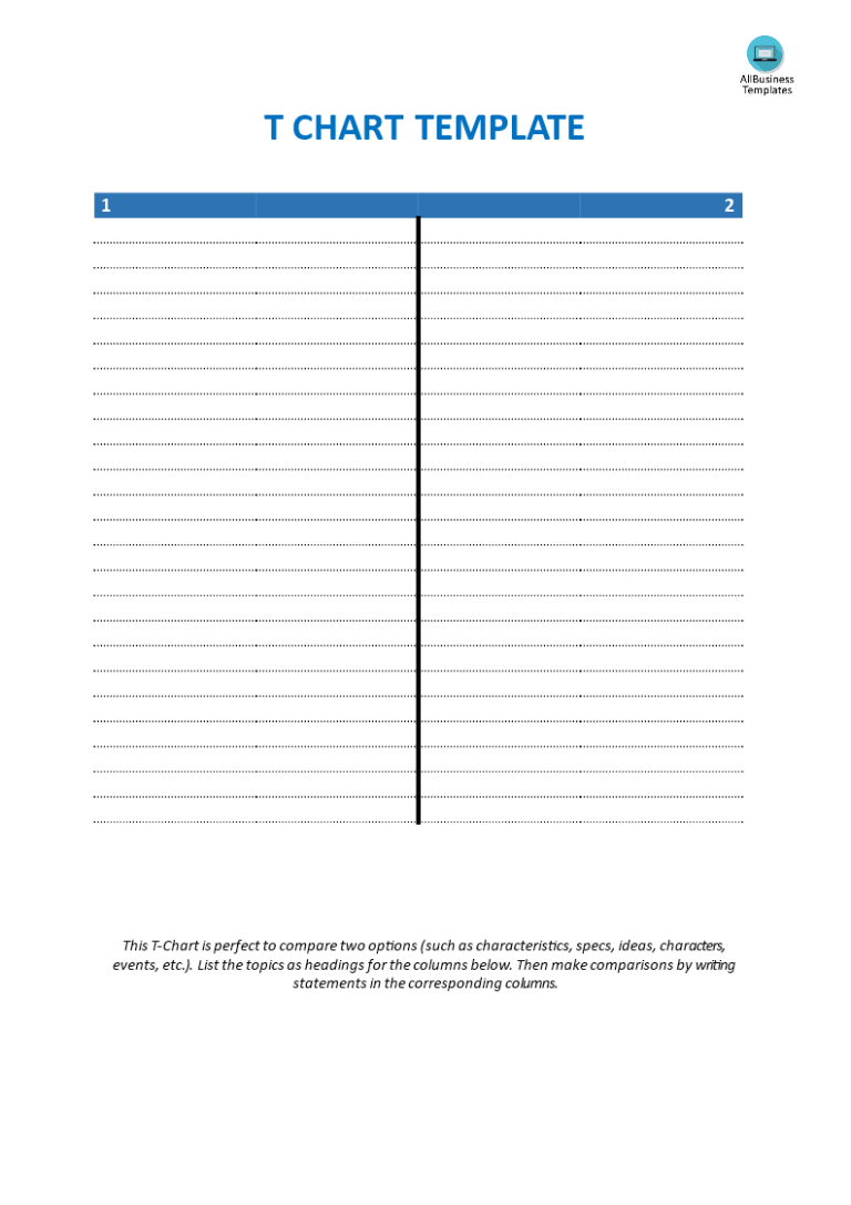Blank T Chart Template Templates At Allbusinesstemplates Regarding T