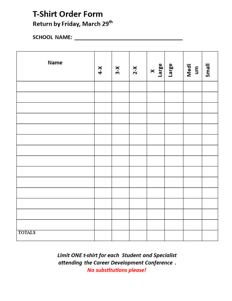 Blank T Shirt Order Sheet | Templates At Allbusinesstemplates Regarding Blank T Shirt Order Form Template