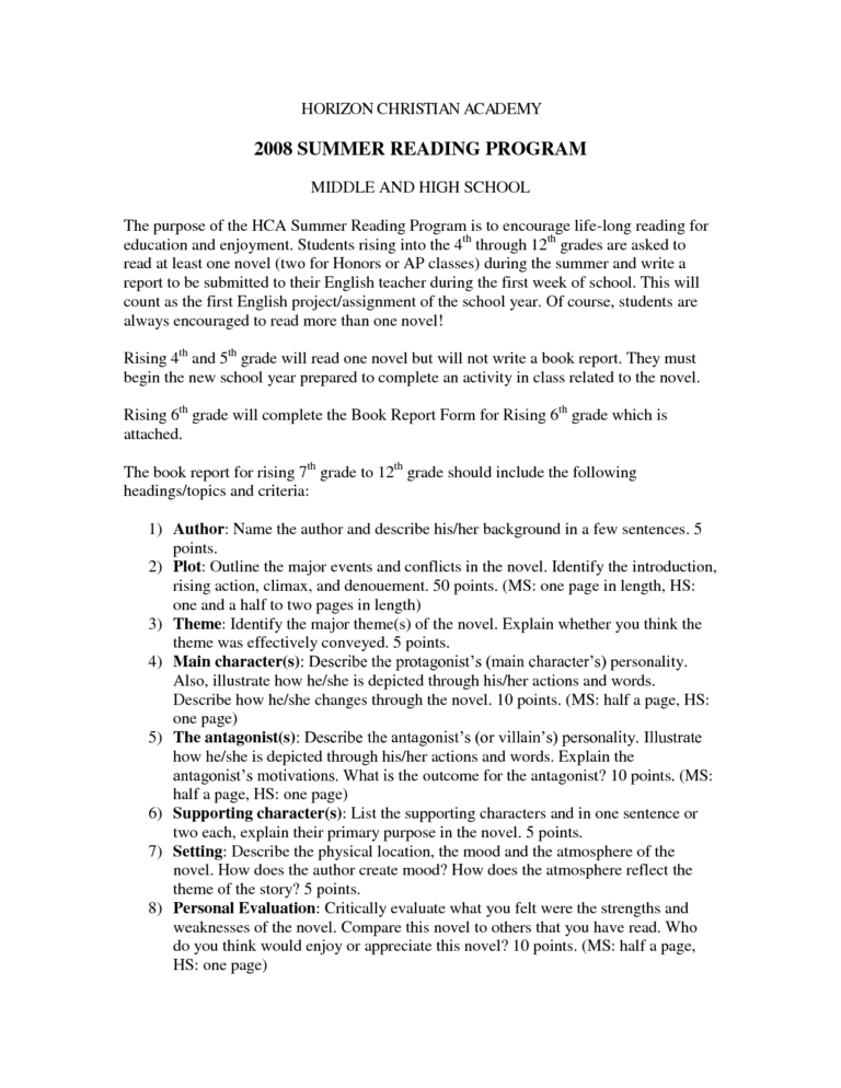 College Book Report Template