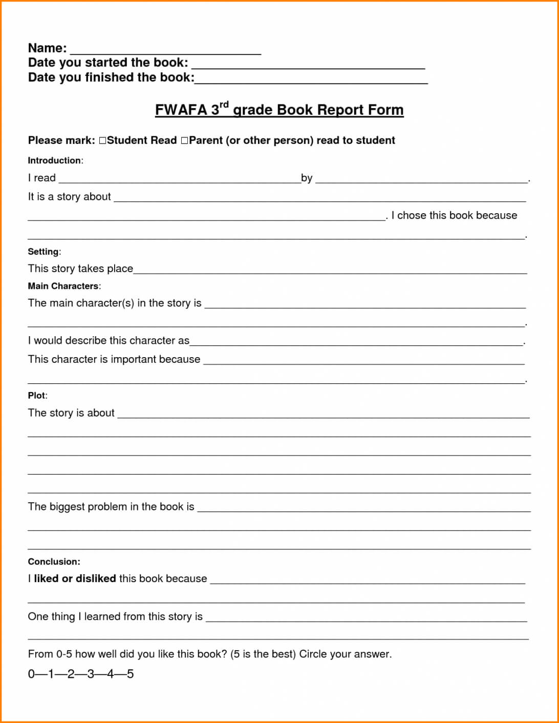 Book Report Examples 5Th Grade 4Th 3Rd Writing 9Th 1St Pdf In 4Th Grade Book Report Template