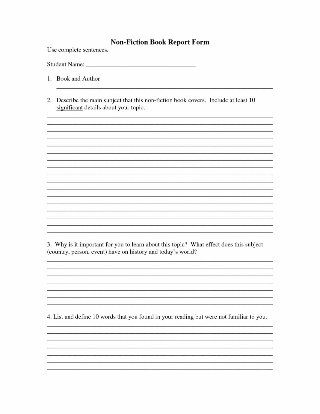 Book Report Template 2Nd Grade Df Free Examples Pdf Within Nonfiction Book Report Template