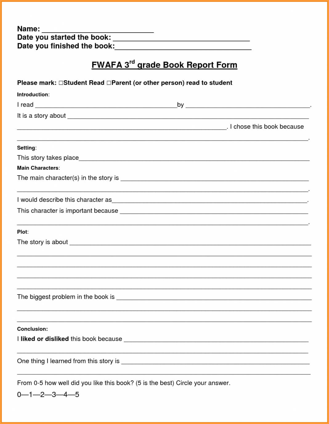 Book Report Template 3Rd Grade Pdf Third Examples Printable Intended For Story Report Template