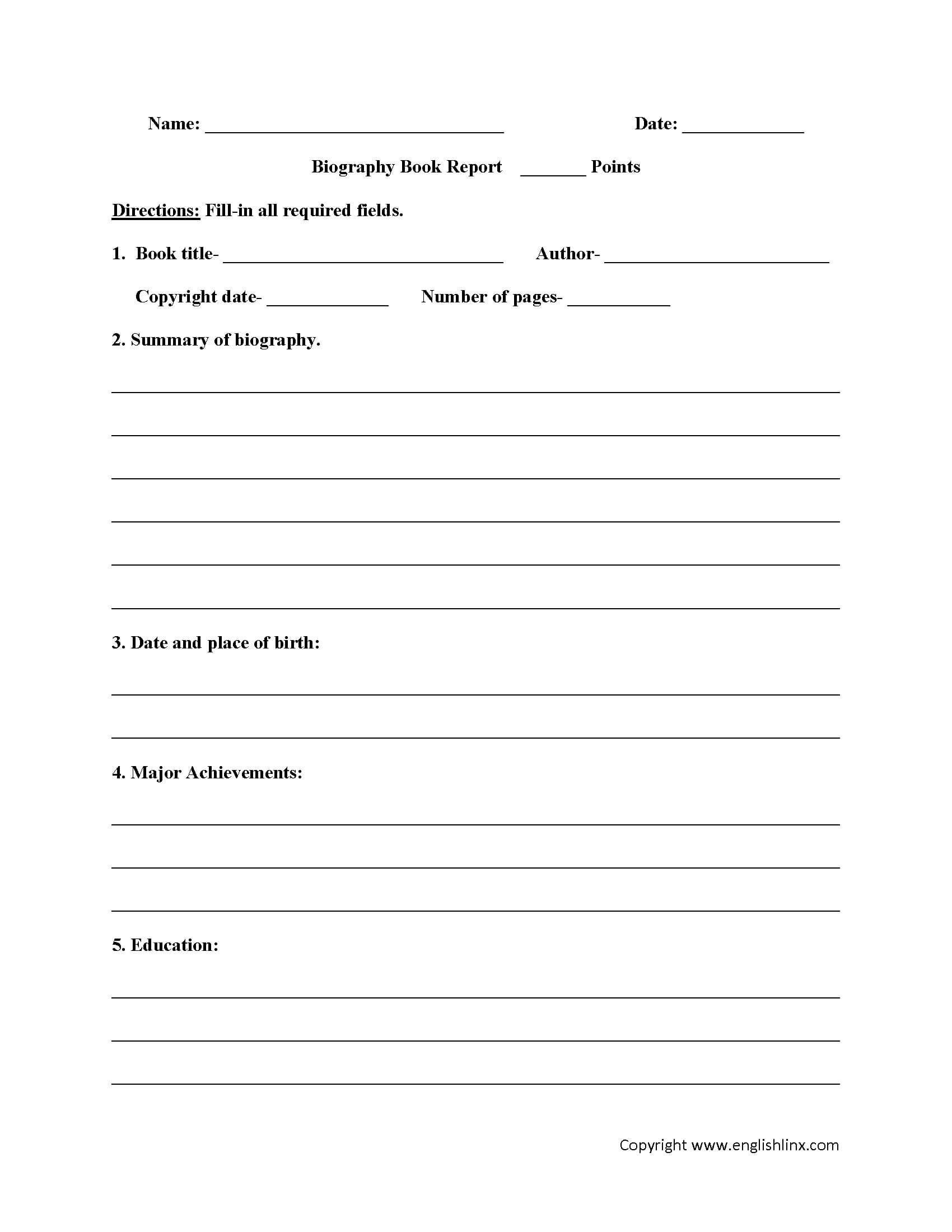 Book Report Worksheets | Biography Book Report Worksheets Regarding Biography Book Report Template