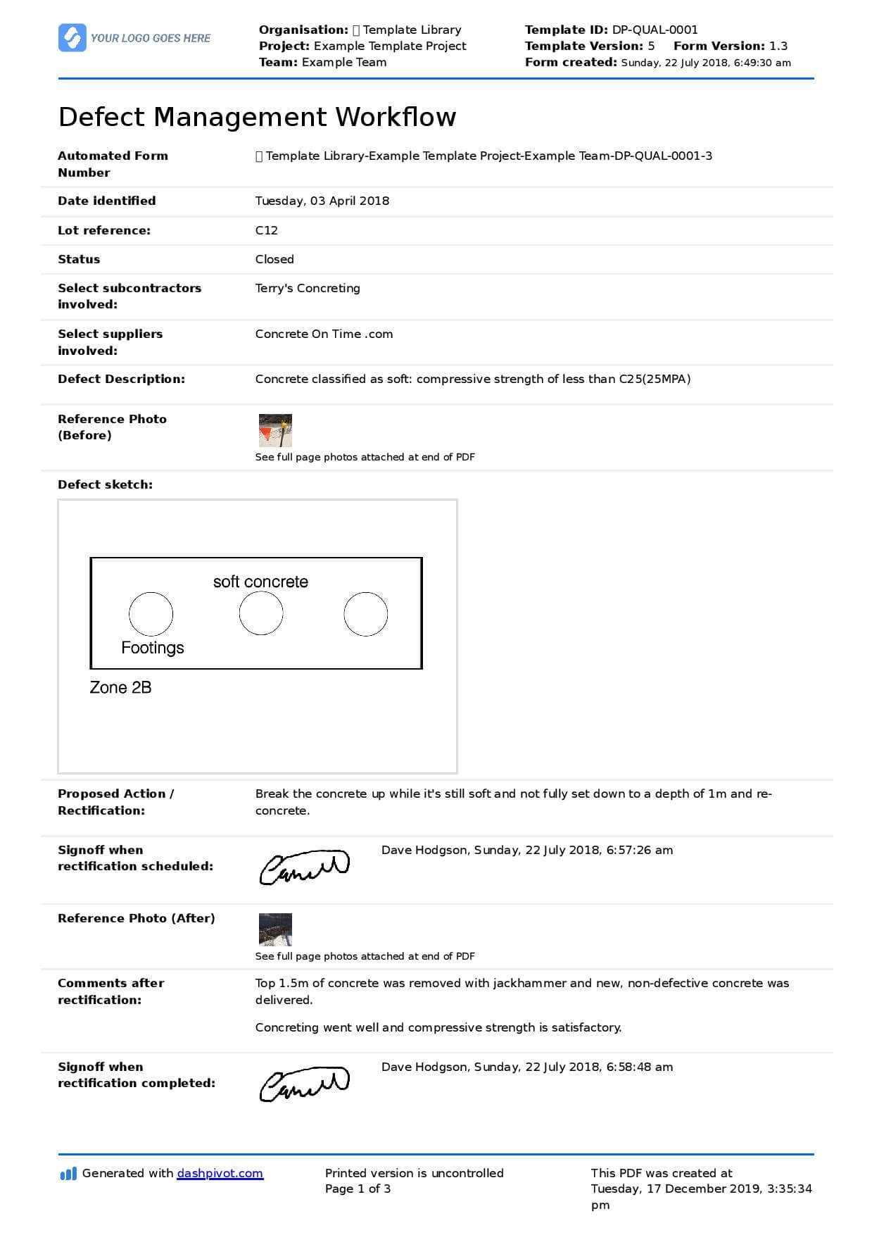 Building Defect Report: Free Sample And Editable Template With Building Defect Report Template