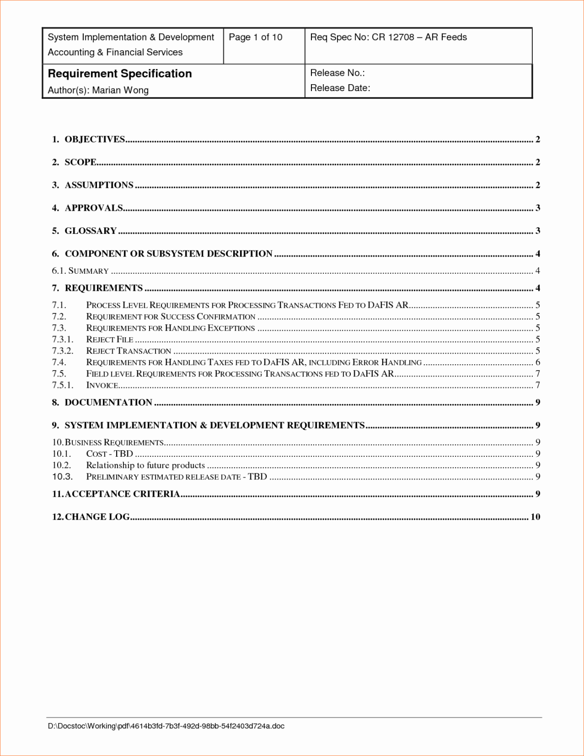 C20Be Report Requirement Template Wiring Library within Report