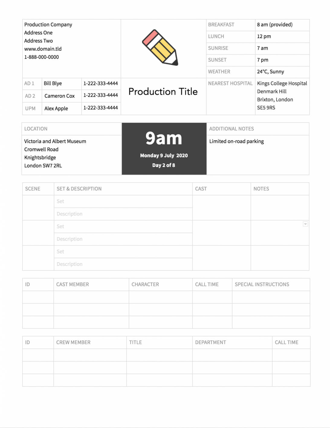 Call Sheet Template For Excel Free Download Sethero Intended For Film Call Sheet Template Word