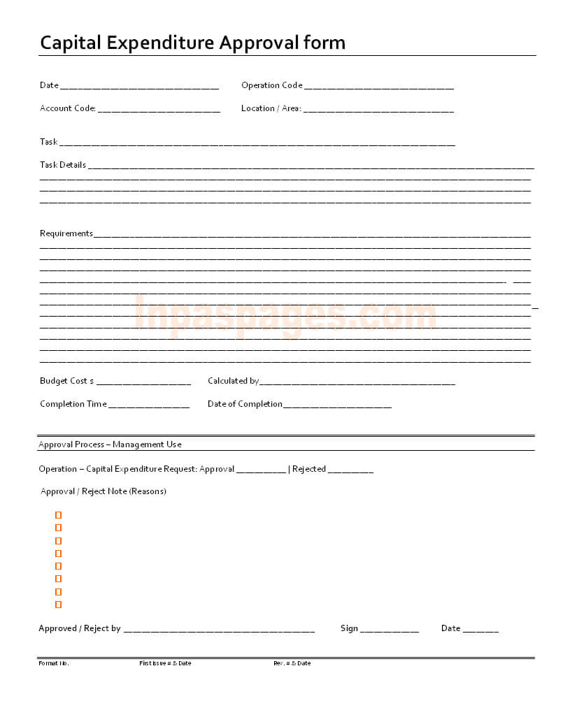 Capital Expenditure Approval Form Format Within Capital Expenditure Report Template