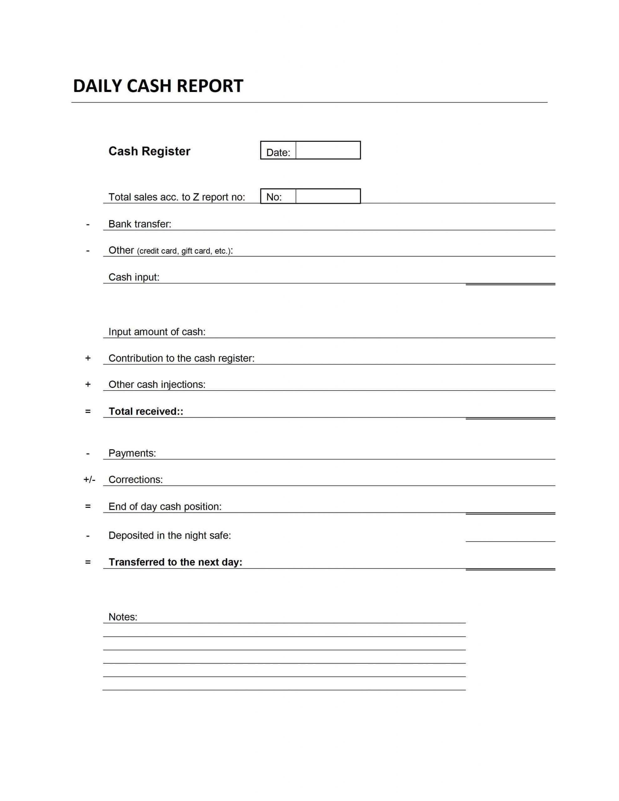 Cash Drawer Reconciliation Sheet Register Nce Template With End Of Day 