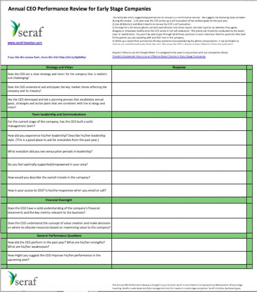 Ceo Performance Review Template – Eloquens With Regard To Annual Review Report Template