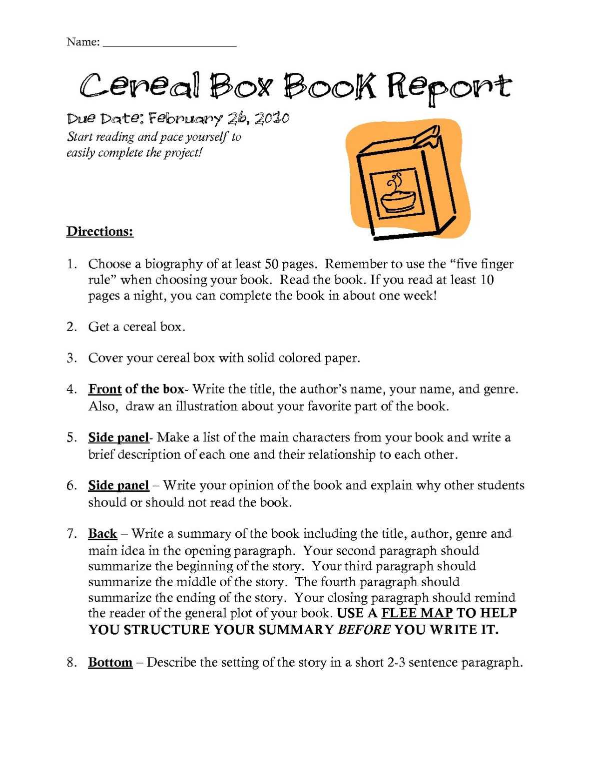 Cereal Box Book Report Template