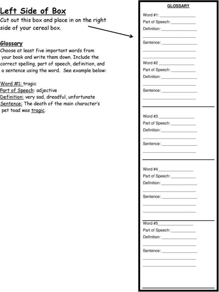 Cereal Box Book Report Template