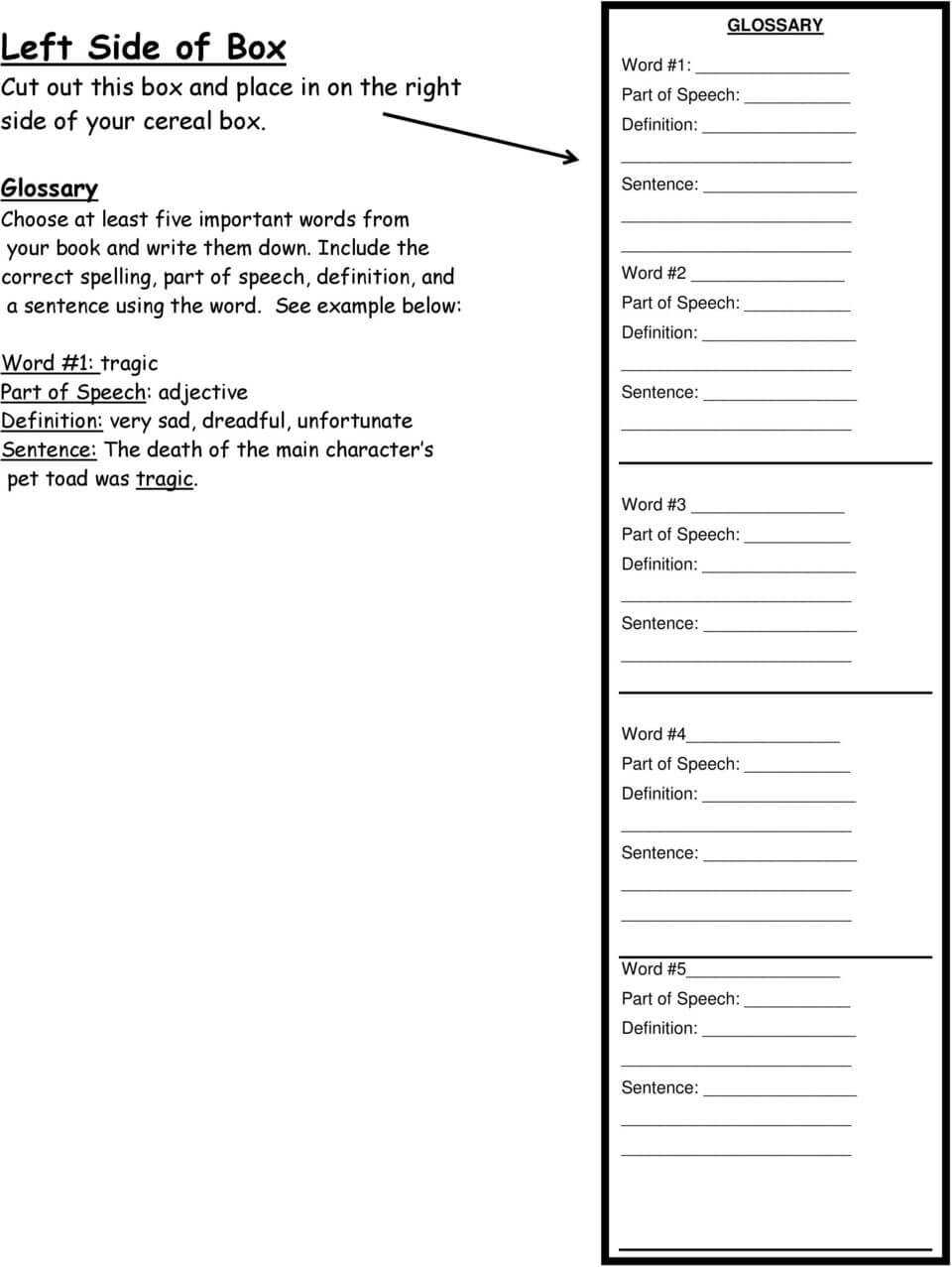 Cereal Box Book Report Template