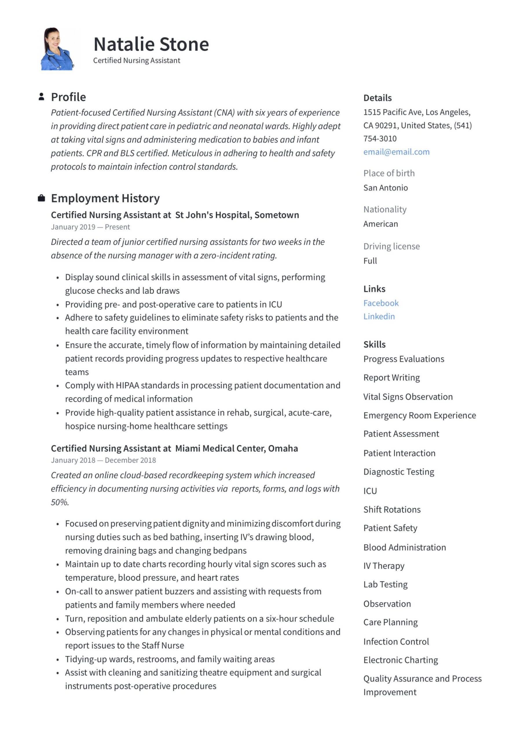 Certified Nursing Assistant Resume & Writing Guide | 12 Inside Nursing Assistant Report Sheet Templates