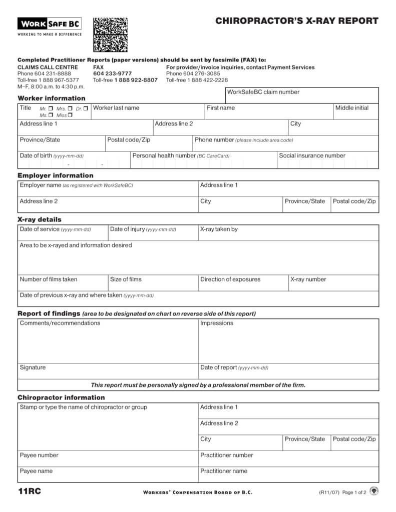 Chiropractor's X Ray Report (Form 11Rc) Inside Chiropractic X Ray Report Template