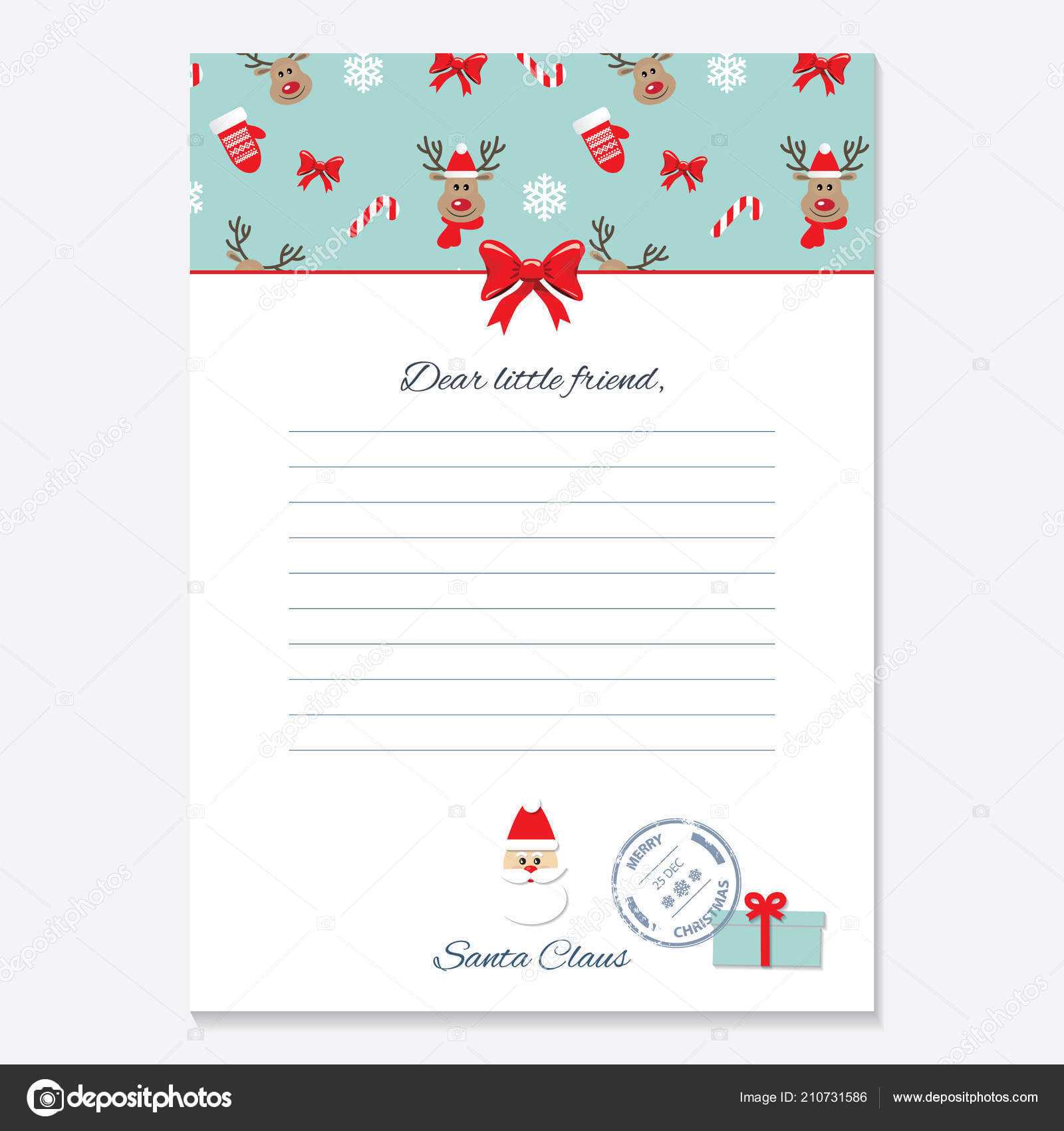 Christmas Letter From Santa Claus Template. — Stock Vector Within Blank Letter From Santa Template