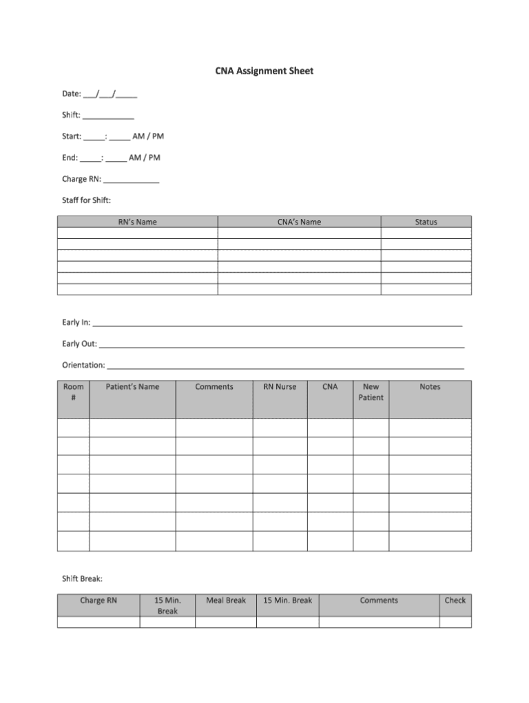 Free Printable Cna Daily Assignment Sheets Pdf