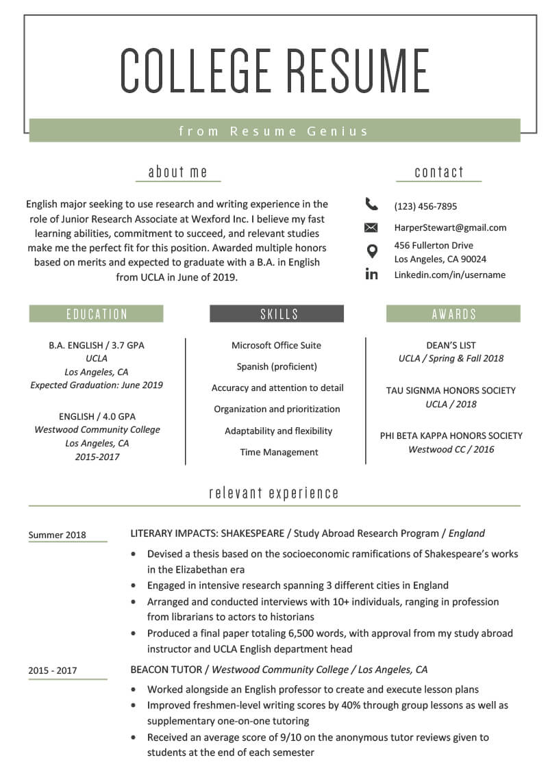 College Student Resume Sample & Writing Tips | Resume Genius For College Student Resume Template Microsoft Word