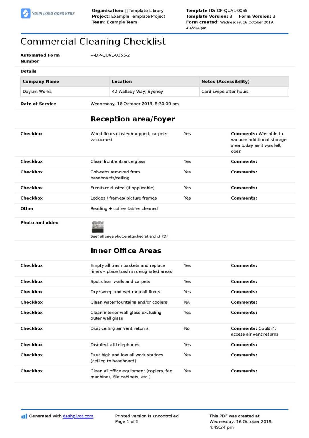 Commercial Cleaning Checklist Template (Free + Editable regarding ...