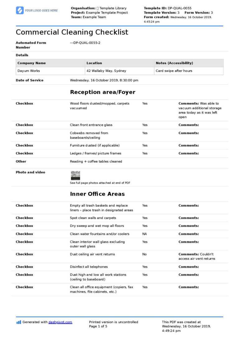 Commercial Cleaning Checklist Template (Free + Editable regarding ...