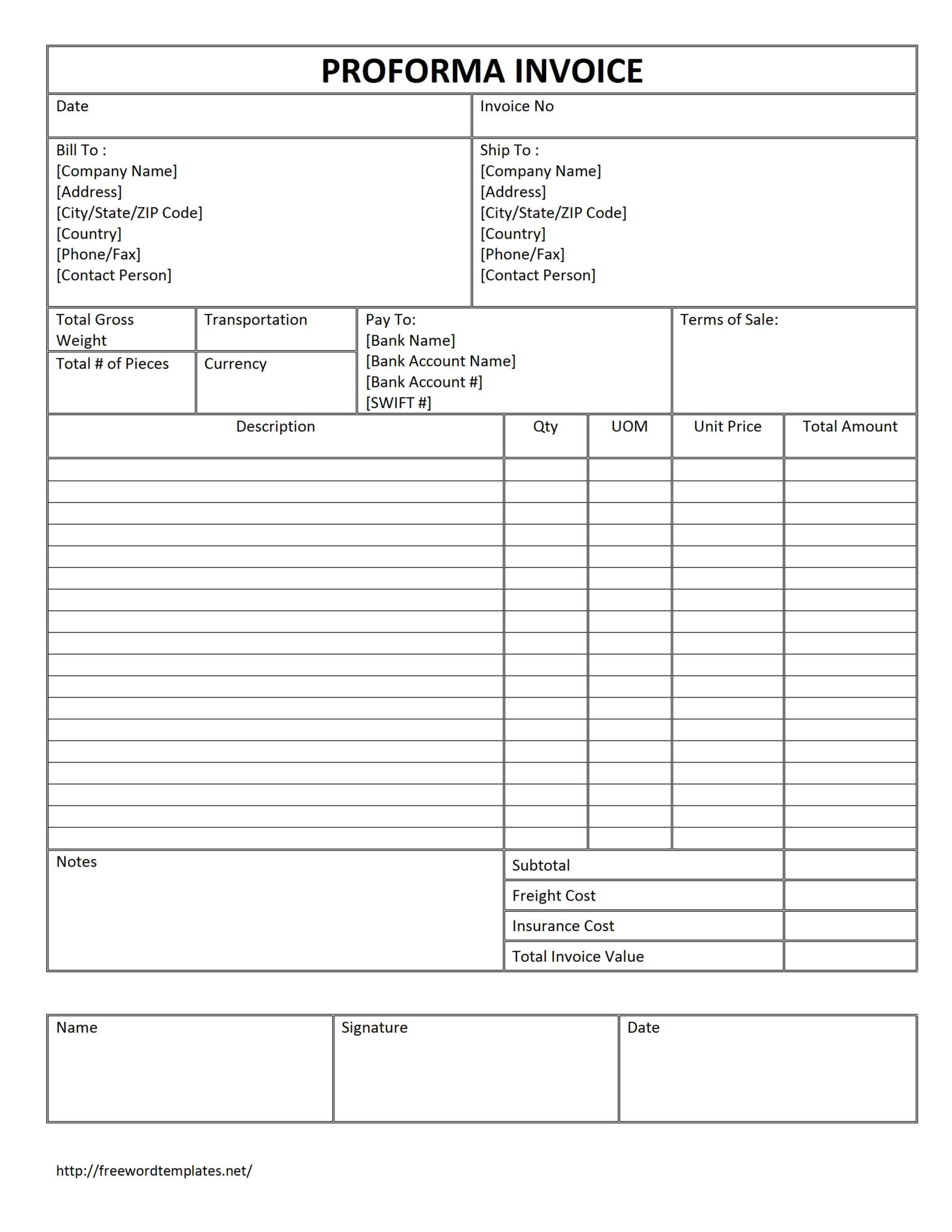 Commercial Invoice Template Word Invoice Example throughout