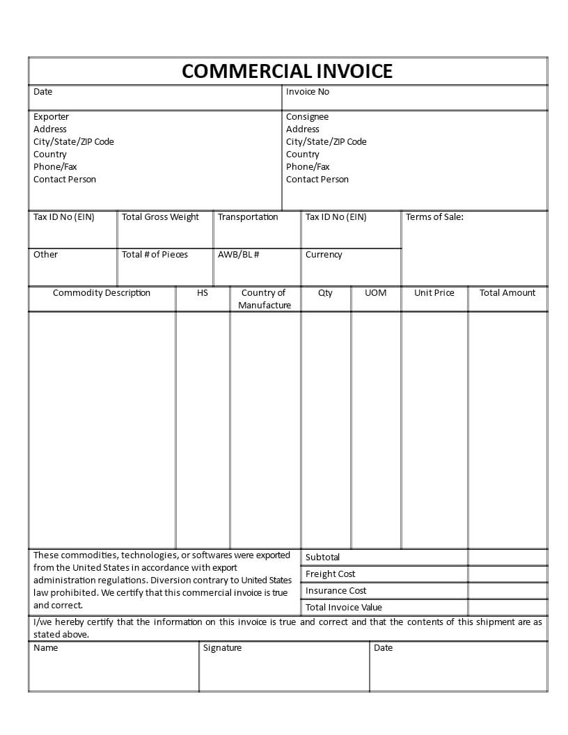 Commercial Invoice | Templates At Allbusinesstemplates Inside Commercial Invoice Template Word Doc