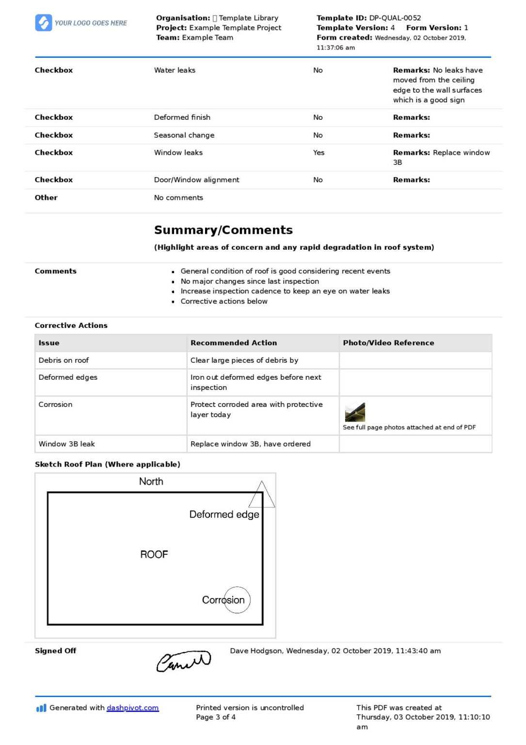 Commercial Roof Inspection Checklist And Report Template With Regard To 