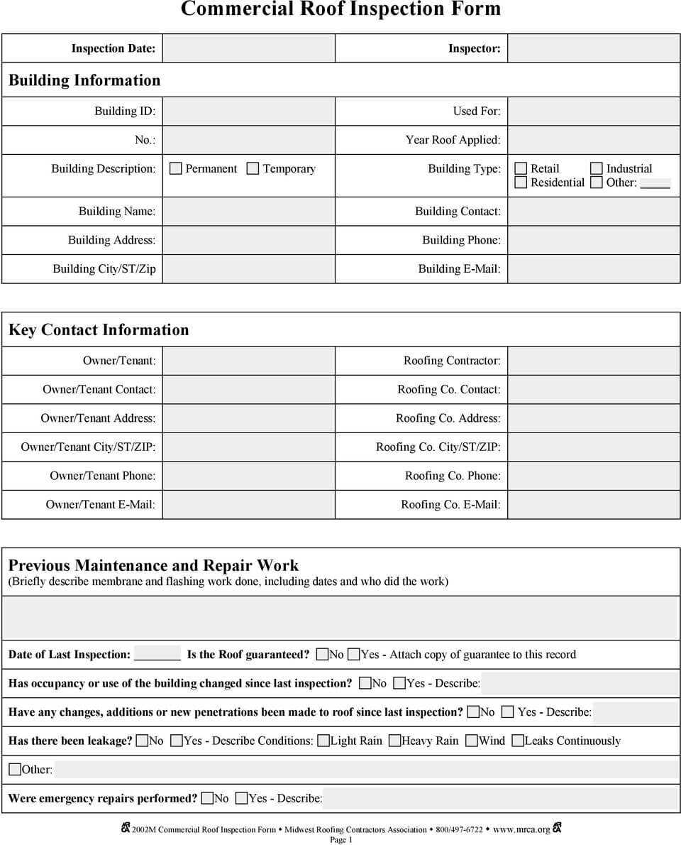 Commercial Roof Inspection Form Pdf Free Download For Roof Inspection 