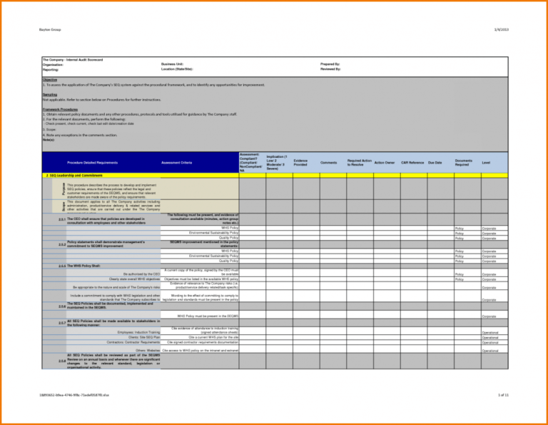 internal audit schedule template iso 90012015
