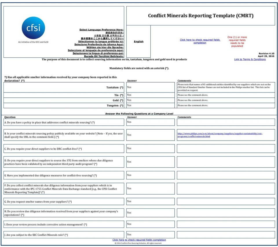 Conflict Minerals Reporting Template (Cmrt) – Pdf Free Download Regarding Conflict Minerals Reporting Template