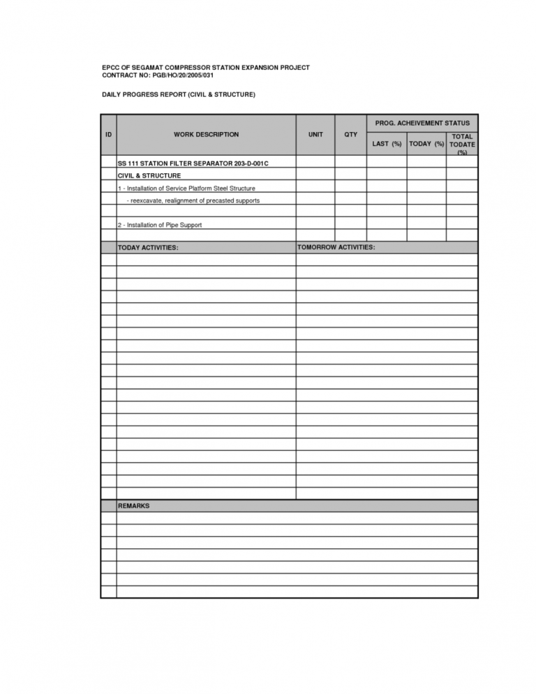 Construction Daily Report Template Examples Best Free in Daily Site ...