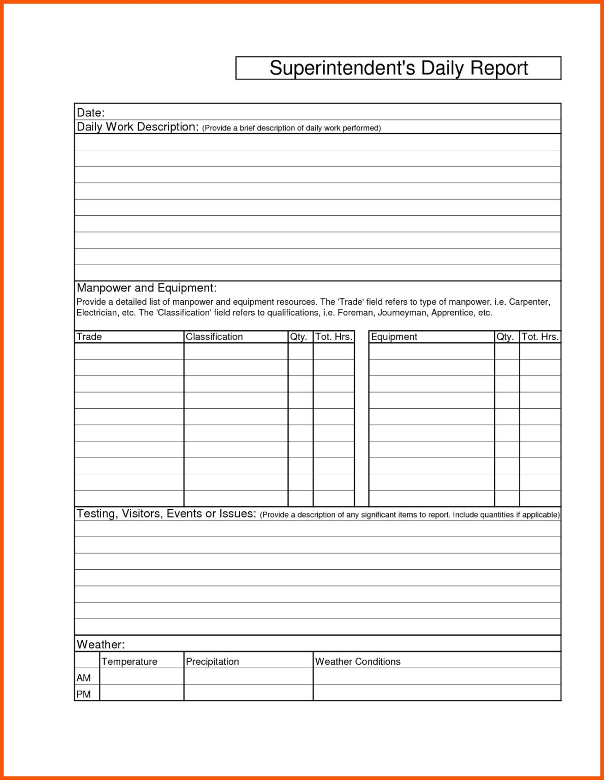 Construction Daily Report Template Examples Best Free within Daily Work