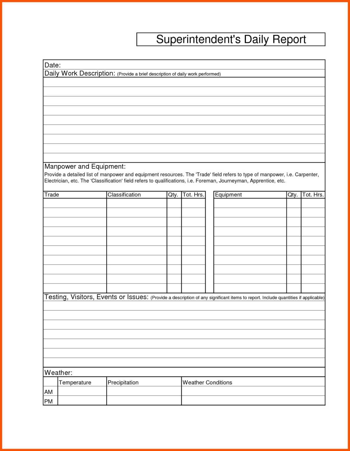 Construction Daily Report Template Examples Best Free Within Daily Work