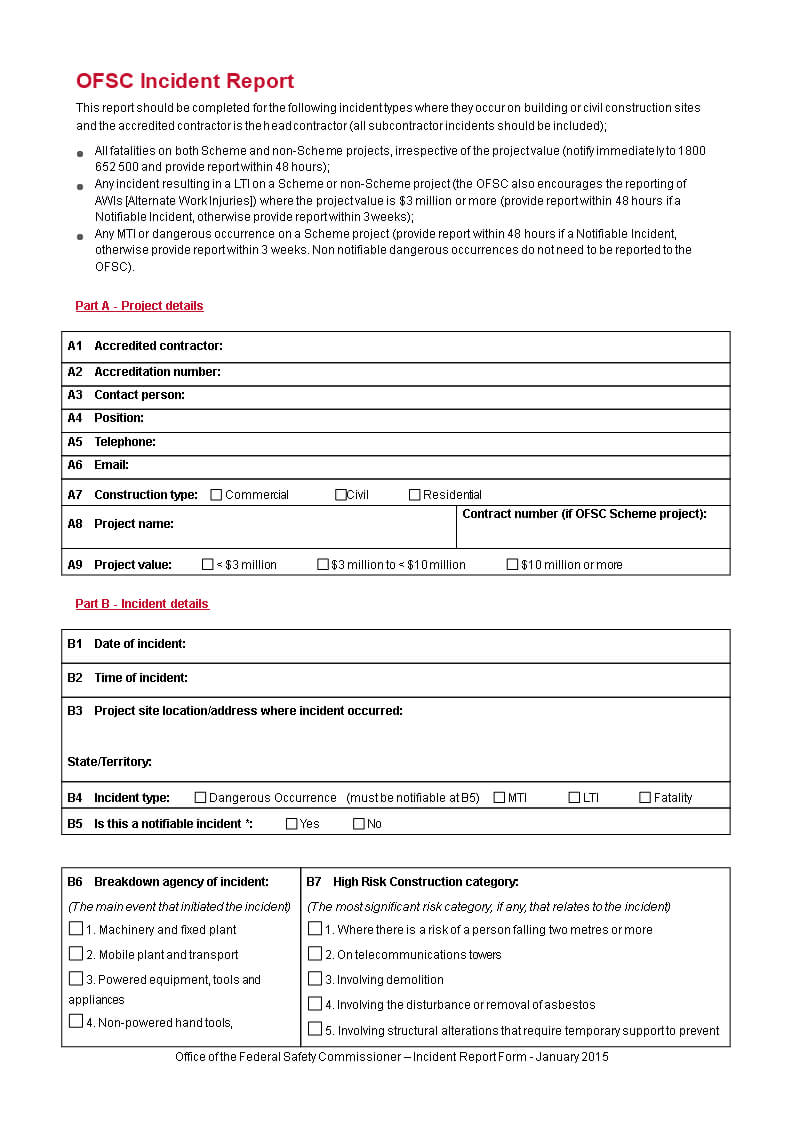 Construction Incident Report Form | Templates At For Construction Accident Report Template
