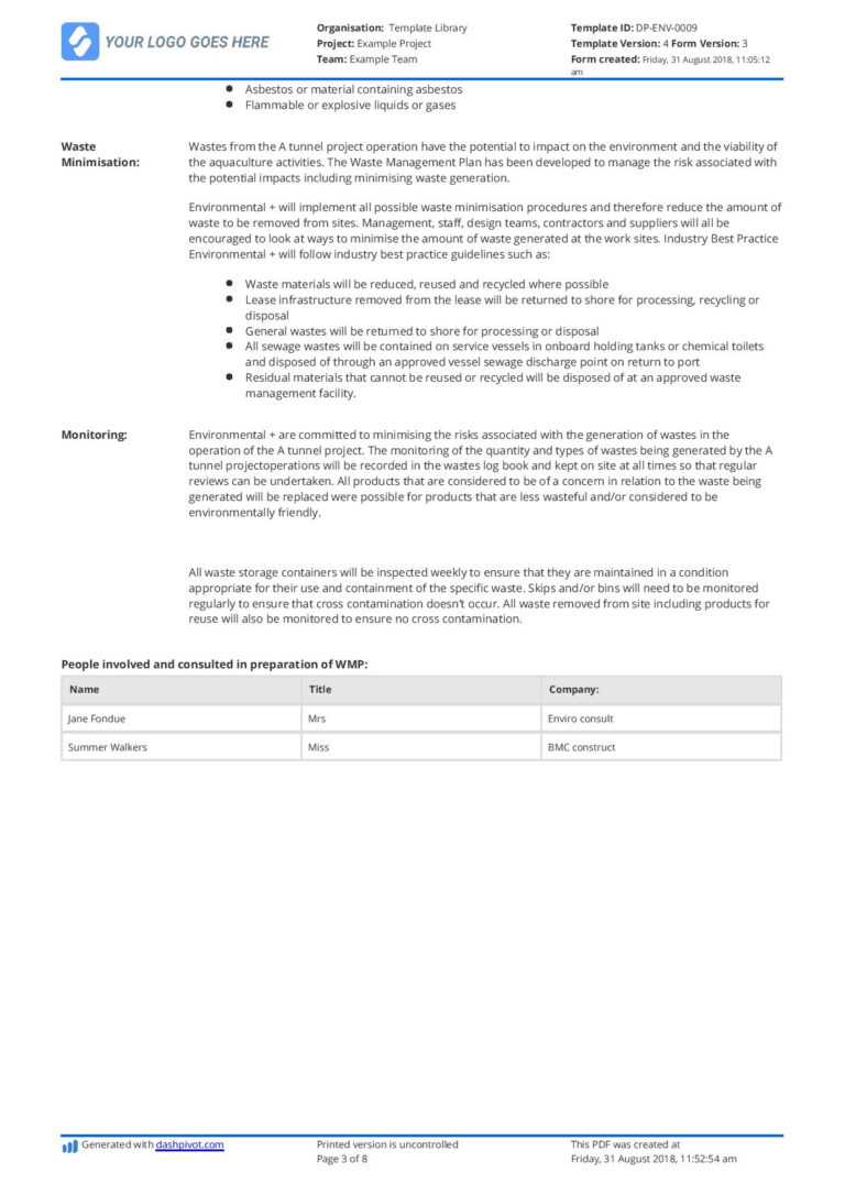 waste management business plan sample pdf