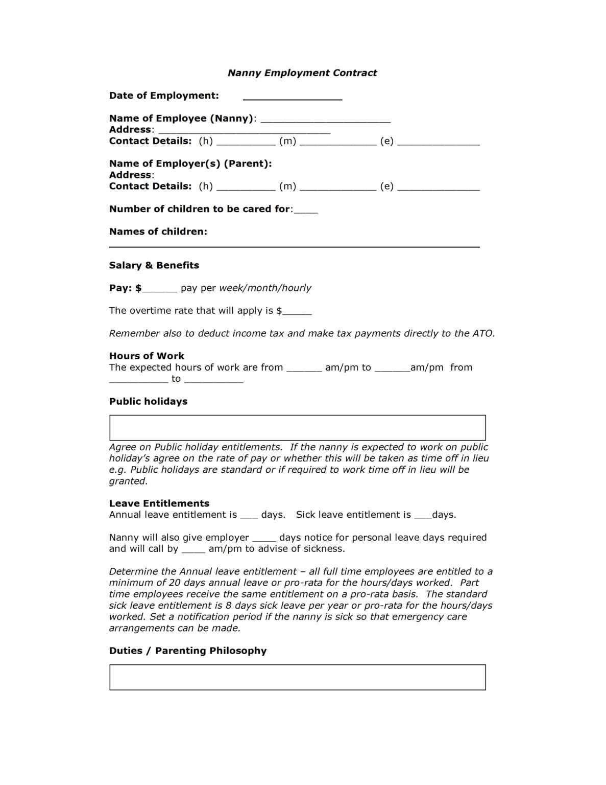 Contract Template For Nanny | Professional Resume Cv Maker for Nanny ...