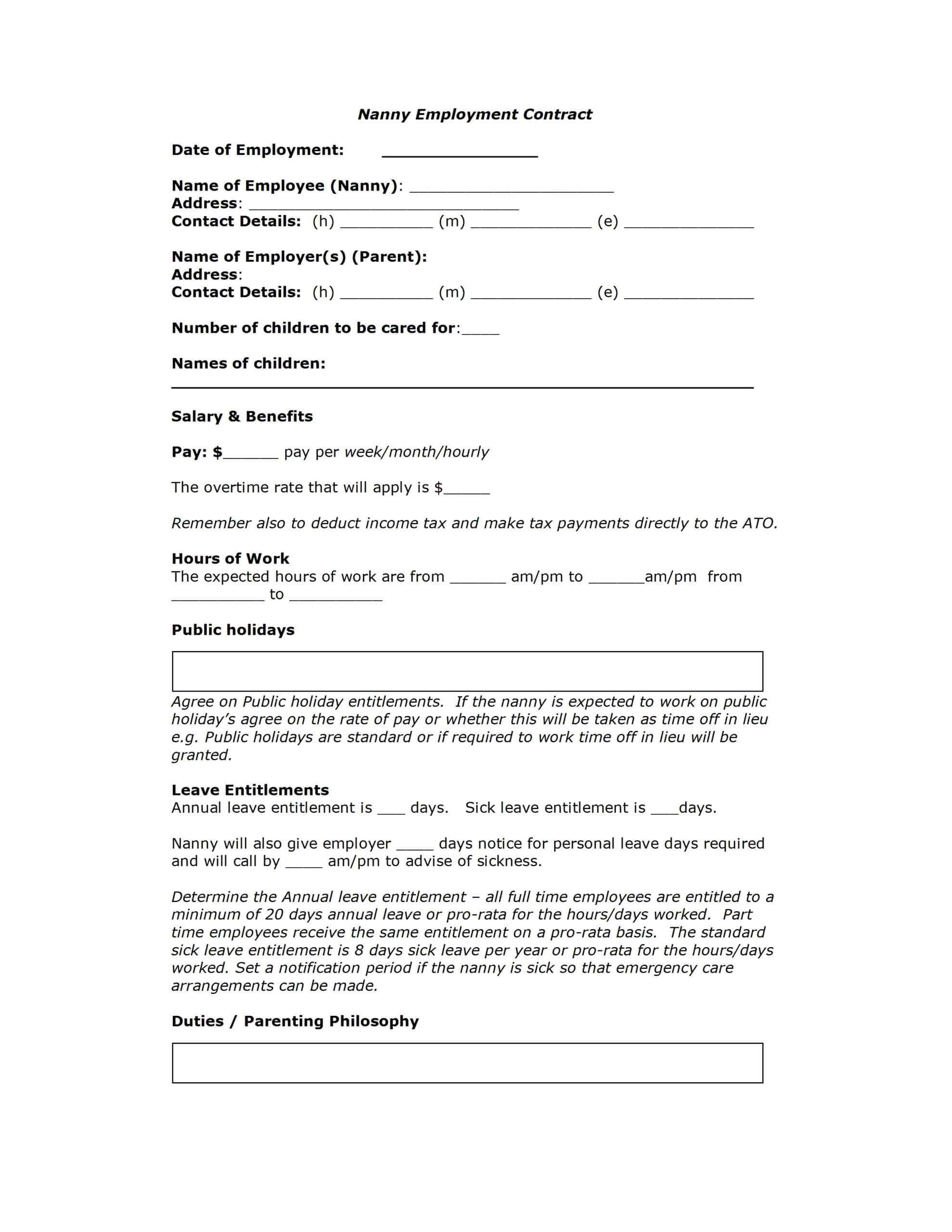 Contract Template For Nanny | Professional Resume Cv Maker For Nanny Contract Template Word