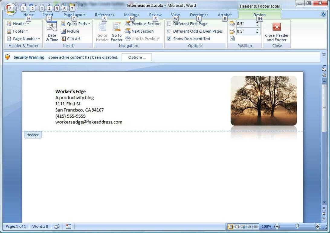 Create A Letterhead Template In Microsoft Word Cnet With Regard To Header Templates For Word 