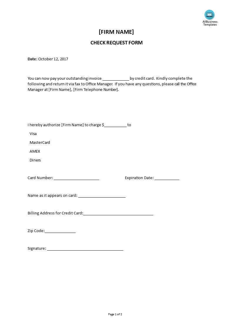 Credit Card Authorization Form | Templates At Pertaining To Credit Card Authorization Form Template Word